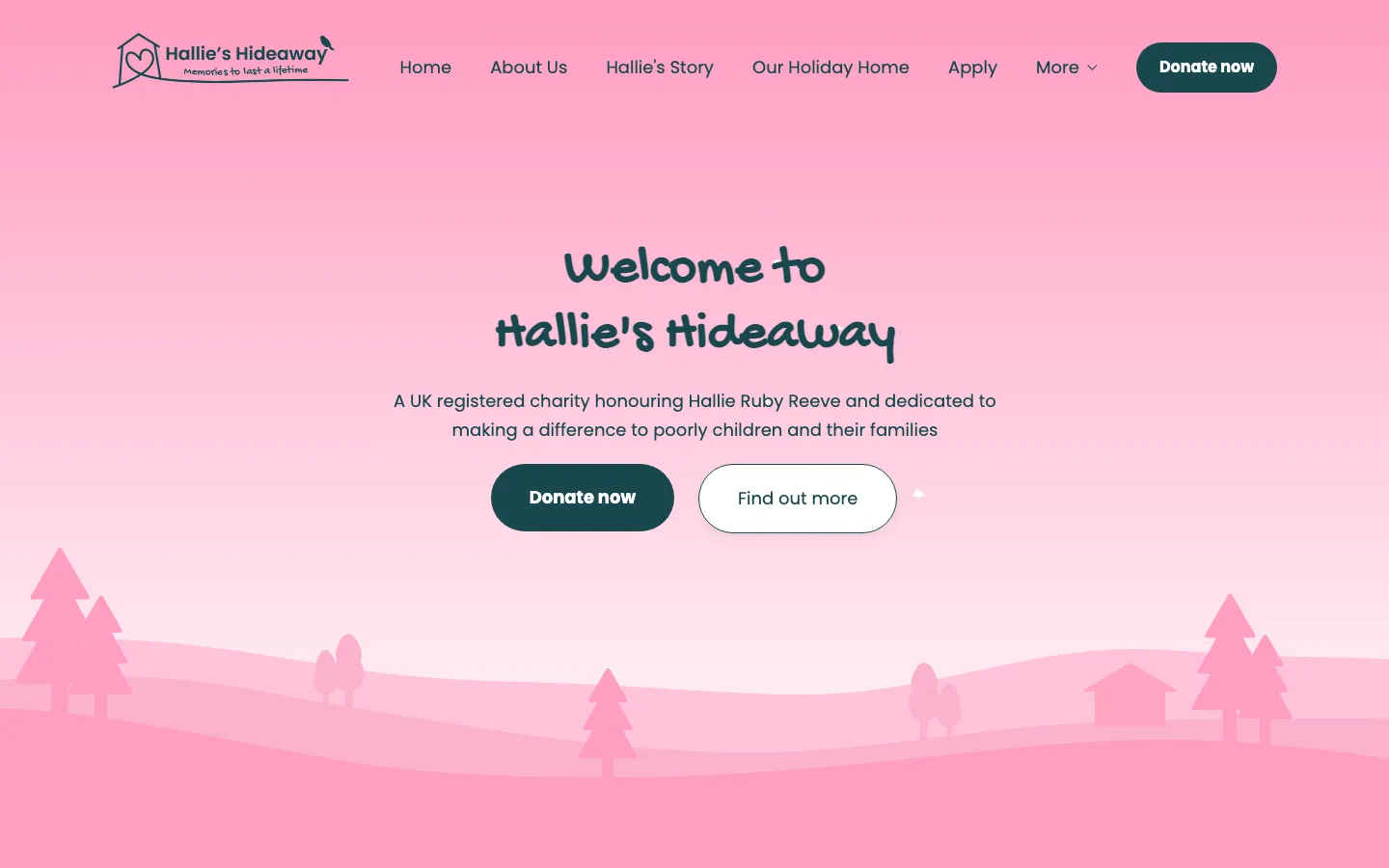 The Hallie's Hideaway website, opening on the holiday home and the charity's purpose.