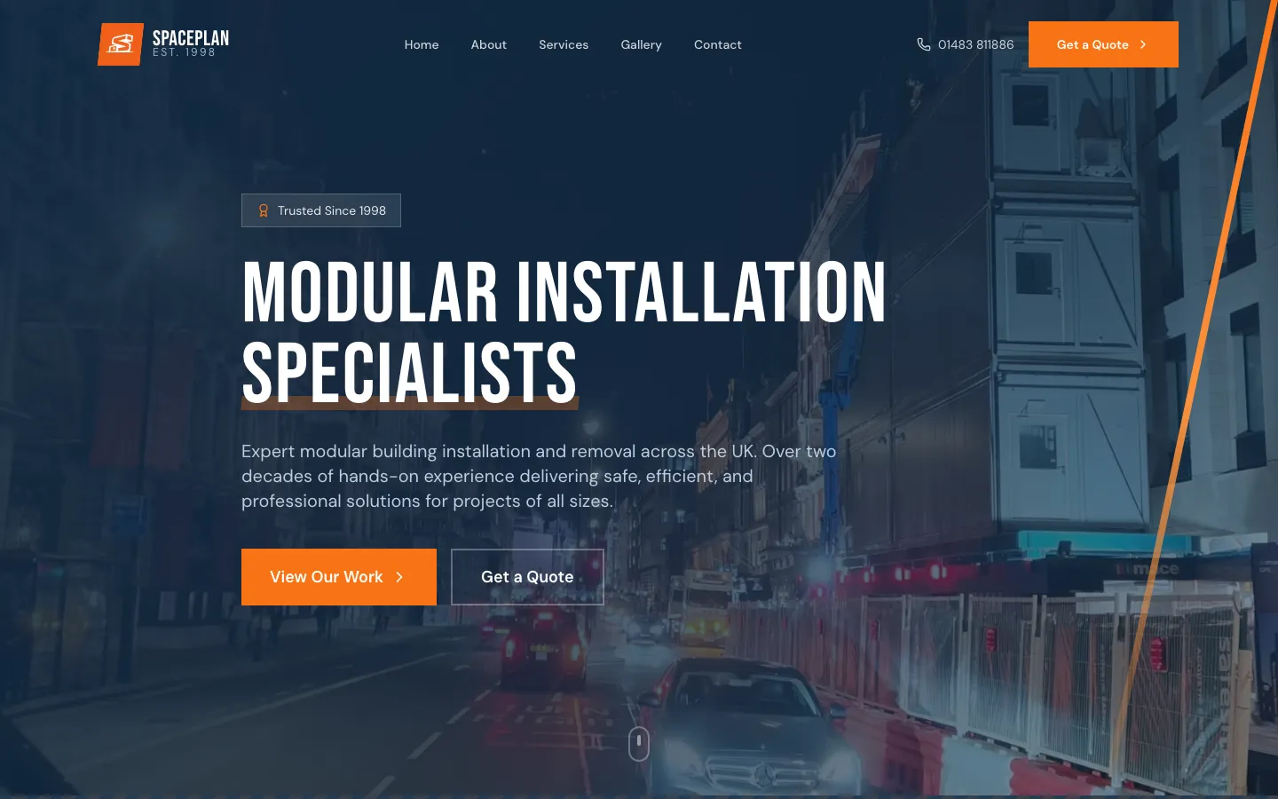 The Spaceplan website, opening on modular installation work in progress.